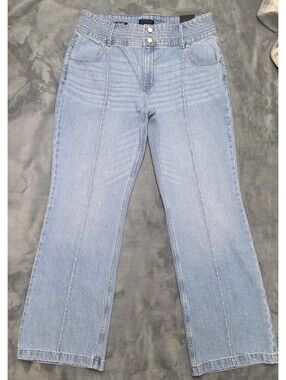WHBM Extra High Rise Trouser Jeans 14R Light Blue Rigid Stretch 33 NWT $140